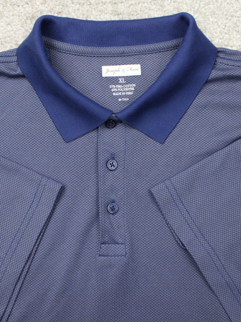 Joseph & Feiss Polo Shirt Mens XL Blue Geometric Pima Cotton/Poly Short Sleeve